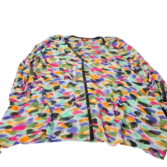 From The Heart Womens Button Up Sheer Blouse Multicolor Size M 100% Polyester - Picture 1 of 12